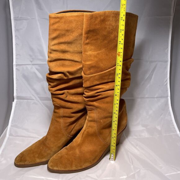 Salvatore Ferragamo Slouch Boots Women Size 8.5 Suede Leather Brown Wedge Heels - Picture 13 of 13